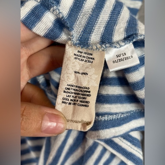 Soft Surroundings Linen Blue White Striped Single Button Cardigan Women’s Medium - Picture 7 of 11